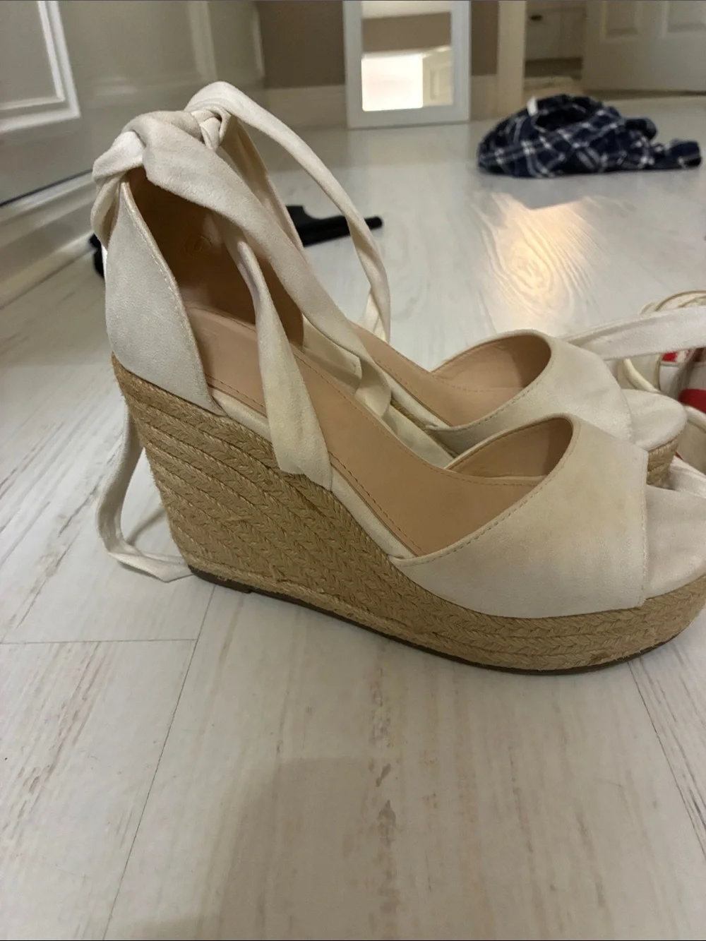 Women’s Cream Espadrille Wedge Sandals with Ankle Wrap